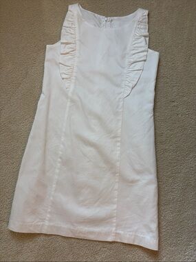 Girls' White Ruffle-Trim Sleeveless Dress